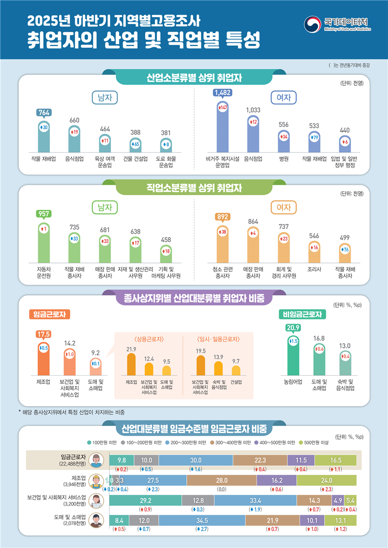 ▲2025년 하반기 지역별고용조사 취업자의 산업 및 직업별 특성 (국가데이터처)