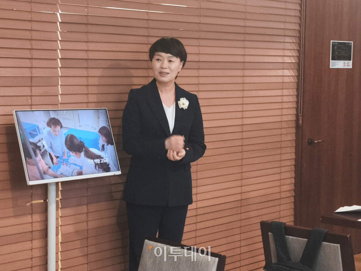 ▲곽지연 대한간호조무사협회 회장이 23일 서울 마포구에서 열린 미디어 오찬 간담회에서 발언하고 있다. (노상우 기자 nswreal@)