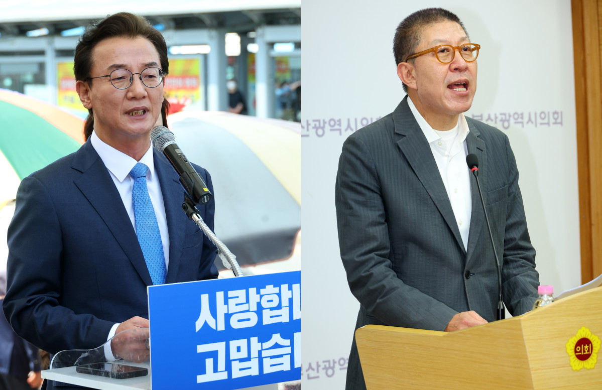 ▲전재수 더불어민주당 부산시장 후보(왼쪽)와 박형준 부산시장. (연합뉴스)