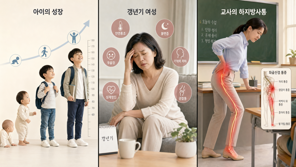 ▲어린이·부모·교사 각종 건강 질환의 모습/ 생성형 AI 제작