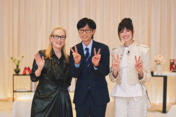 ▲'유퀴즈' 메릴 스트립(왼쪽), 유재석, 앤 해서웨이(사진출처=tvN)