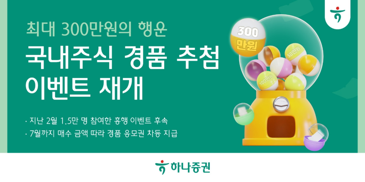 ▲하나증권이 7월까지 국내주식 거래 고객에게 최대 300만원 상당의 혜택을 주는 경품 추첨 이벤트를 진행한다고 4일 밝혔다. (제공=하나증권)