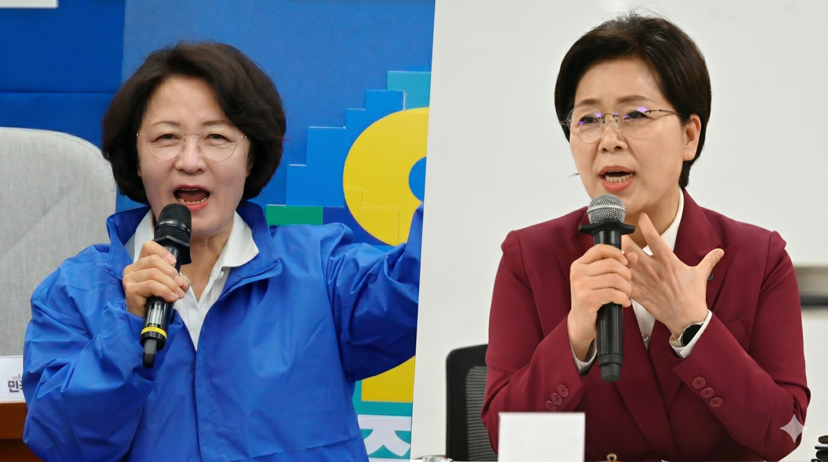 ▲추미애 더불어민주당 경기지사 후보(왼쪽)와 양향자 국민의힘 경기지사 후보. (뉴시스 사진 편집)