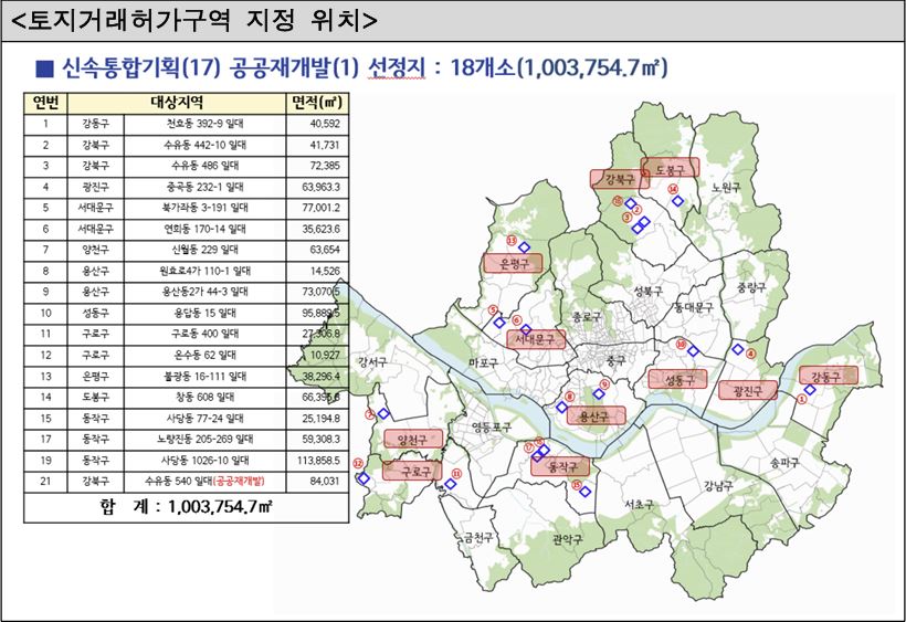 ▲토지거래허가구역 지정 위치 (서울시 제공)