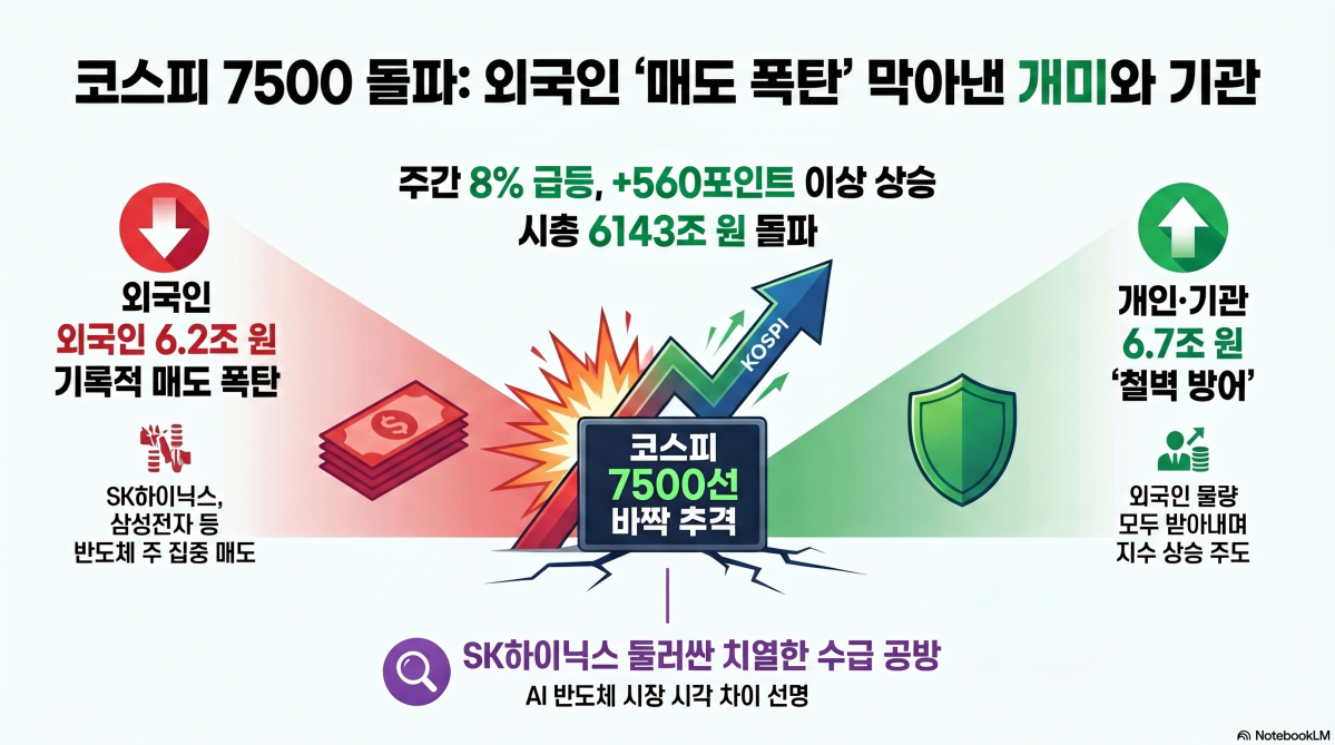 [주간수급리포트] 코스피 7500선 '바짝'⋯외국인 6조 매도 폭탄을 개인·기관이 '철벽 방어'