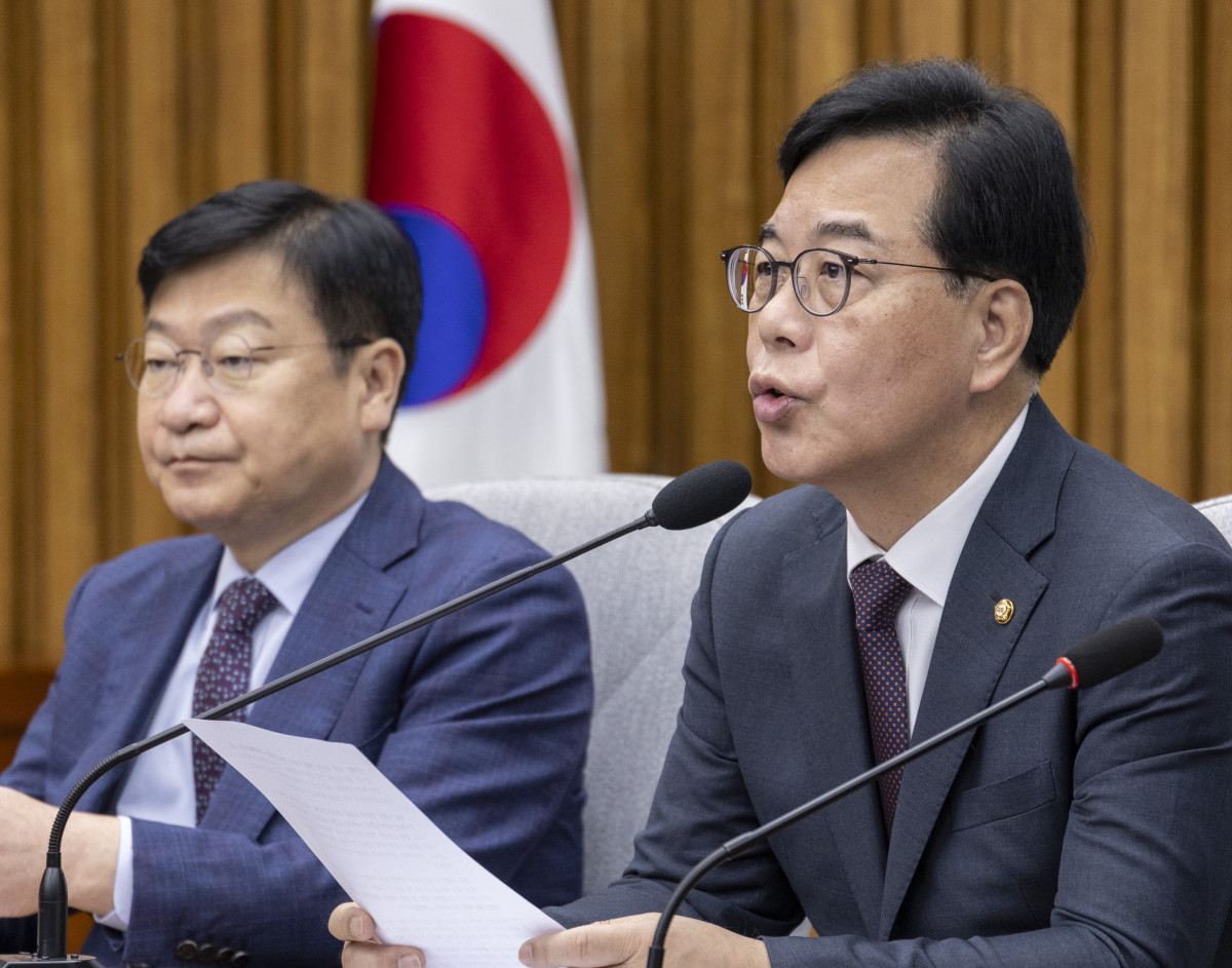 ▲국민의힘 송언석 원내대표가 12일 국회에서 열린 원내대책회의에서 발언하고 있다. (연합뉴스)