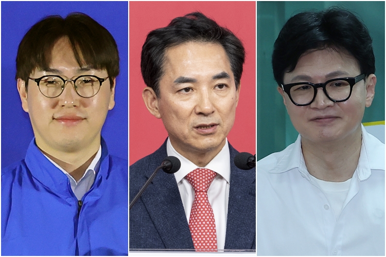 ▲부산 북구갑 국회의원 보궐선거에 출마한 하정우·박민식·한동훈 후보. (연합뉴스)