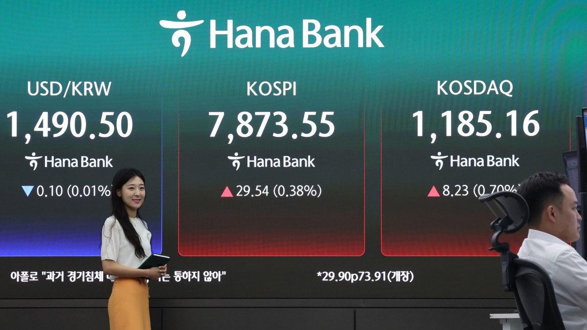 ▲14일 서울 중구 하나은행 본점 딜링룸 현황판에 원달러 환율, 코스피, 코스닥 지수가 표시돼 있다. (연합뉴스)