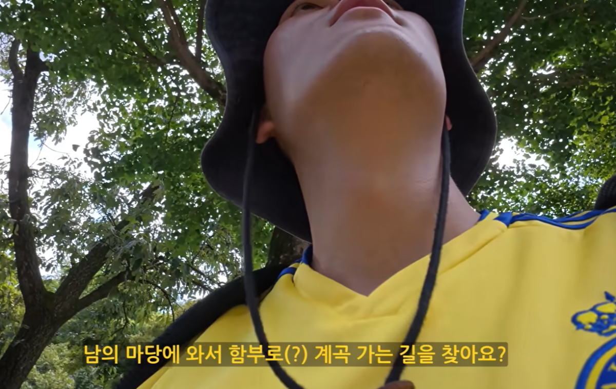 ▲서울 강북구 우이동계곡에서 유튜버가 계곡으로 내려가려다 숙박업소 직원으로 보이는 여성에게 제지당하고 있다. (출처=유튜브 채널 '찰스알레' 캡처)