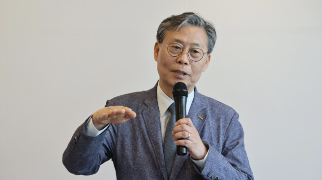 ▲김태승 코레일 사장이 14일 열린 출입기자단 간담회에서 발언하고 있다. (사진제공=한국철도공사)