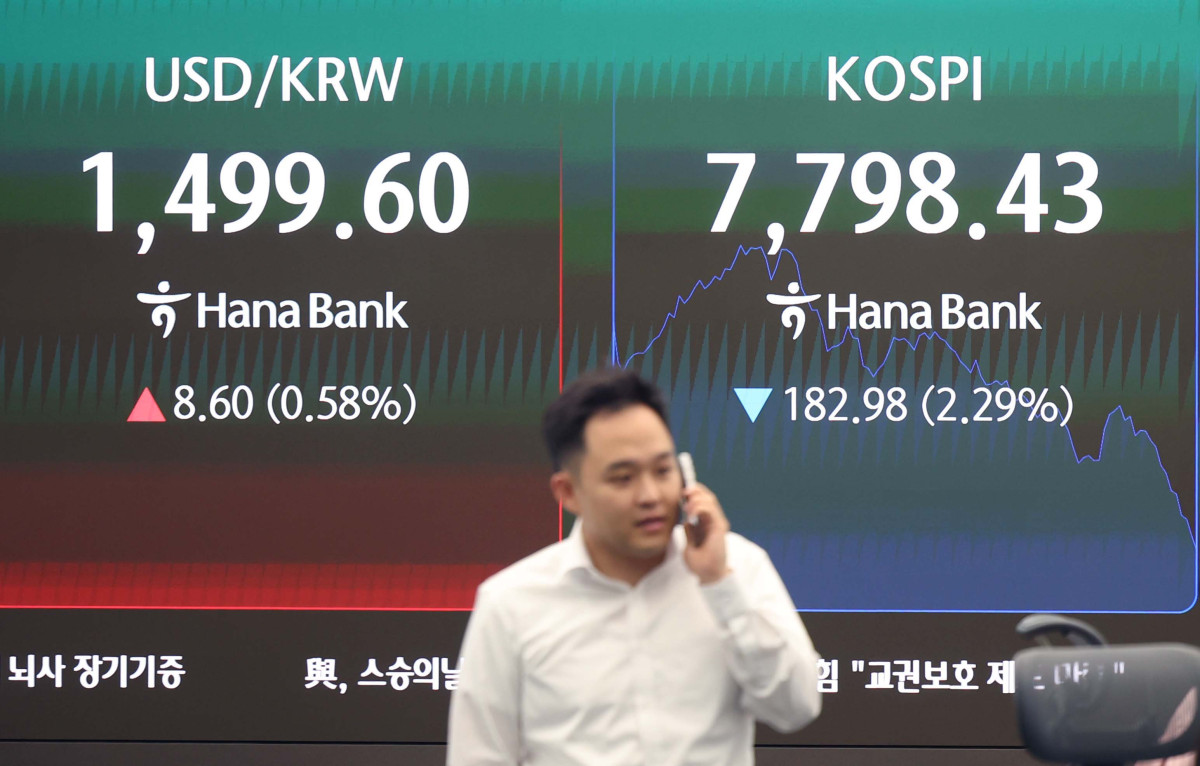 ▲코스피가 사상 처음 장중 8000선을 돌파한 15일 서울 중구 하나은행 본점 딜링룸에 코스피 등 시황이 표시되고 있다. 이날 코스피는 전장보다 0.37% 내린 7951.75에 거래를 시작한 뒤 개장 초 8000선을 넘어섰다. 신태현 기자 holjjak@