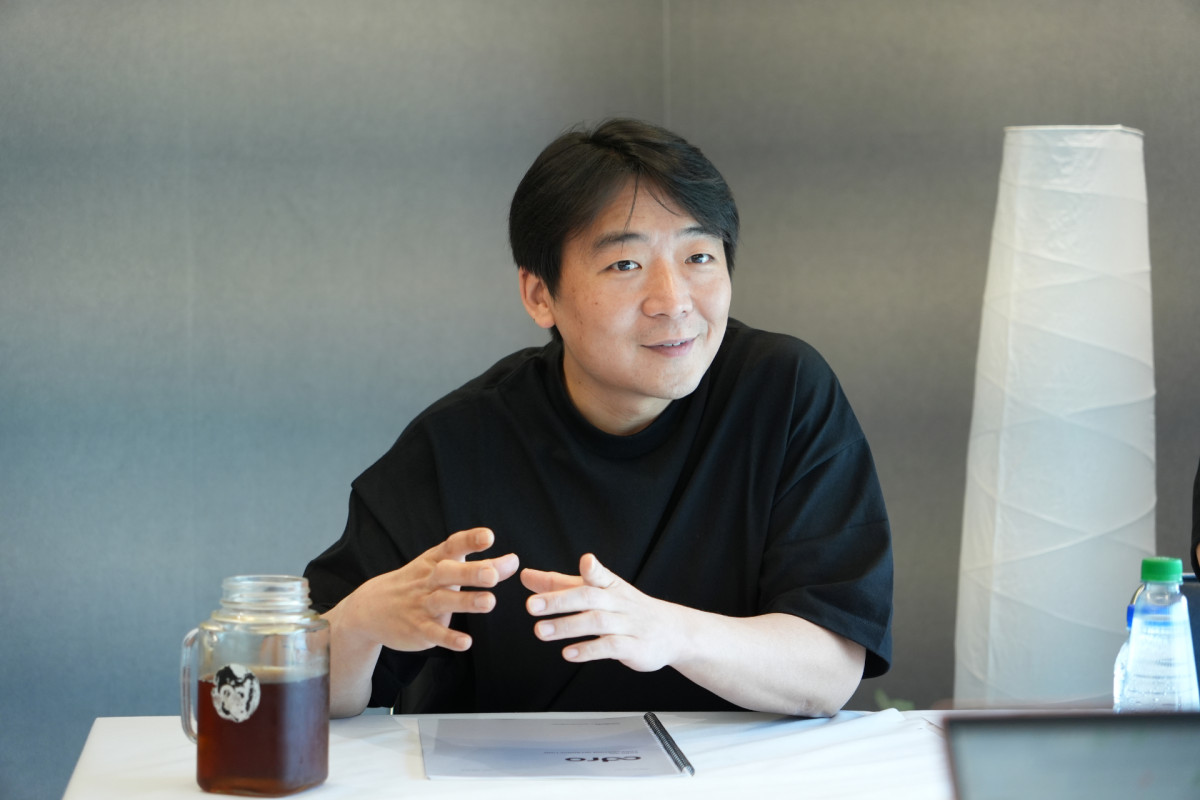 ▲윤승현 에이드로 대표가 6일 경기 용인 본사에서 진행된 벤처기업협회 PR-Day에서 기자간담회를 진행하고 있다. (사진제공=벤처기업협회)