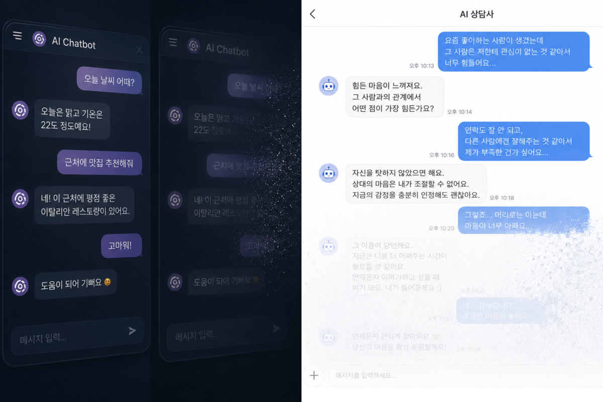 ▲AI와 나눈 대화가 점차 희미해지며 사라지는 모습. (AI 기반 편집 이미지)