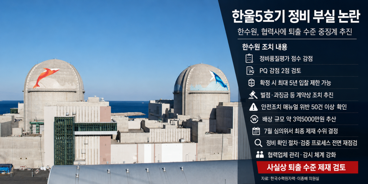 [단독] 한울5호기 정비 부실 논란…한수원, 협력사 퇴출 수준 중징계 추진