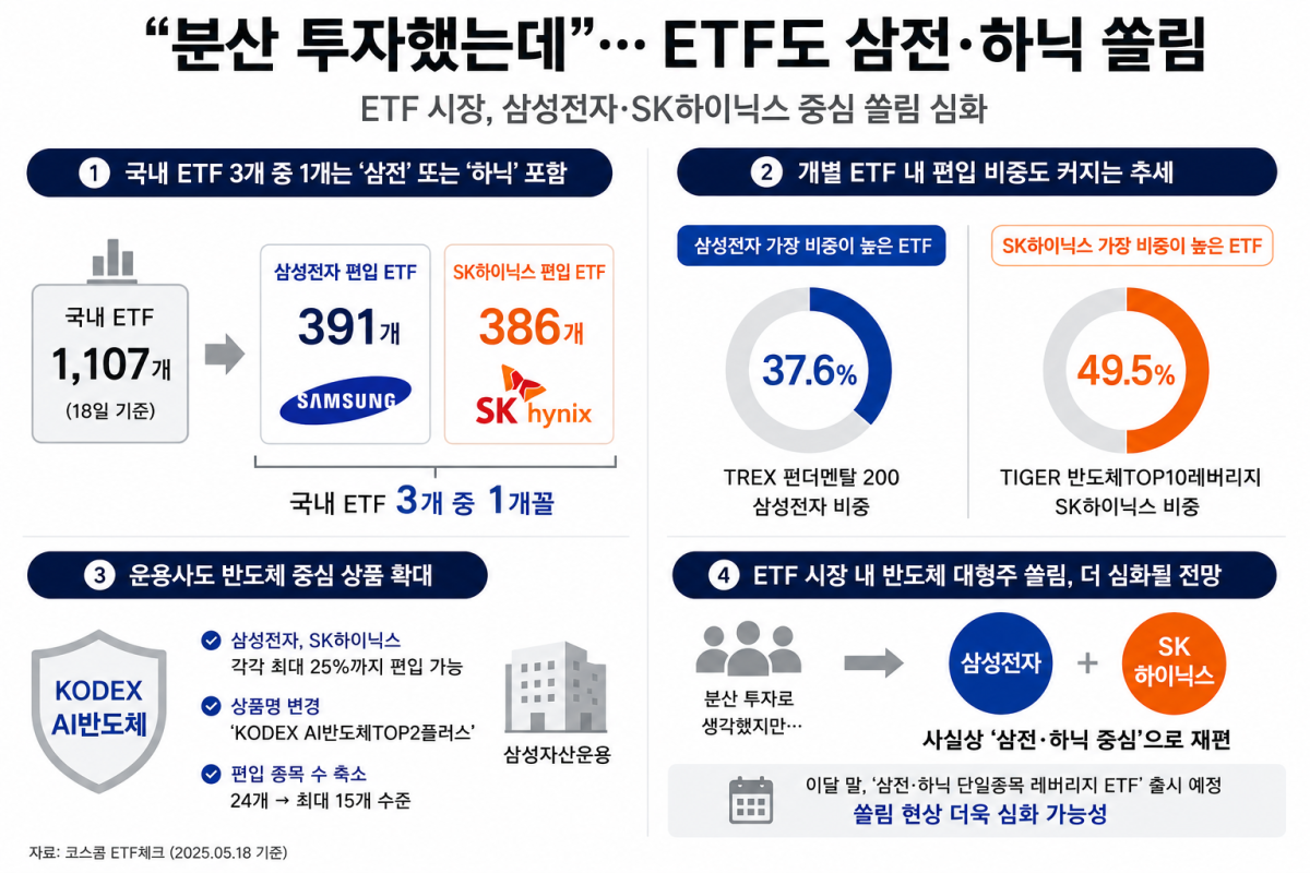 ▲ETF 시장, 삼성전자·SK하이닉스 중심 쏠림 심화. (챗GPT AI 기반 편집 이미지)
