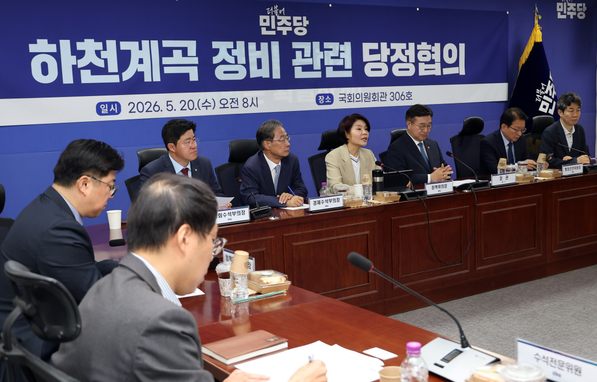 ▲더불어민주당 한정애 정책위의장이 20일 국회 의원회관에서 열린 하천 계곡 정비 관련 당정 협의에서 발언하고 있다. (연합뉴스)