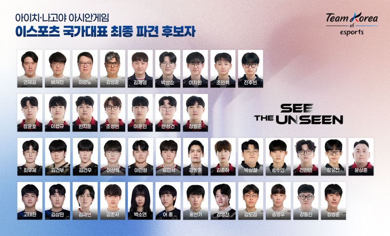 ▲2026 아이치·나고야 아시안게임 e스포츠 국가대표 최종 파견 후보자. (사진제공=한국e스포츠협회(KeSPA))