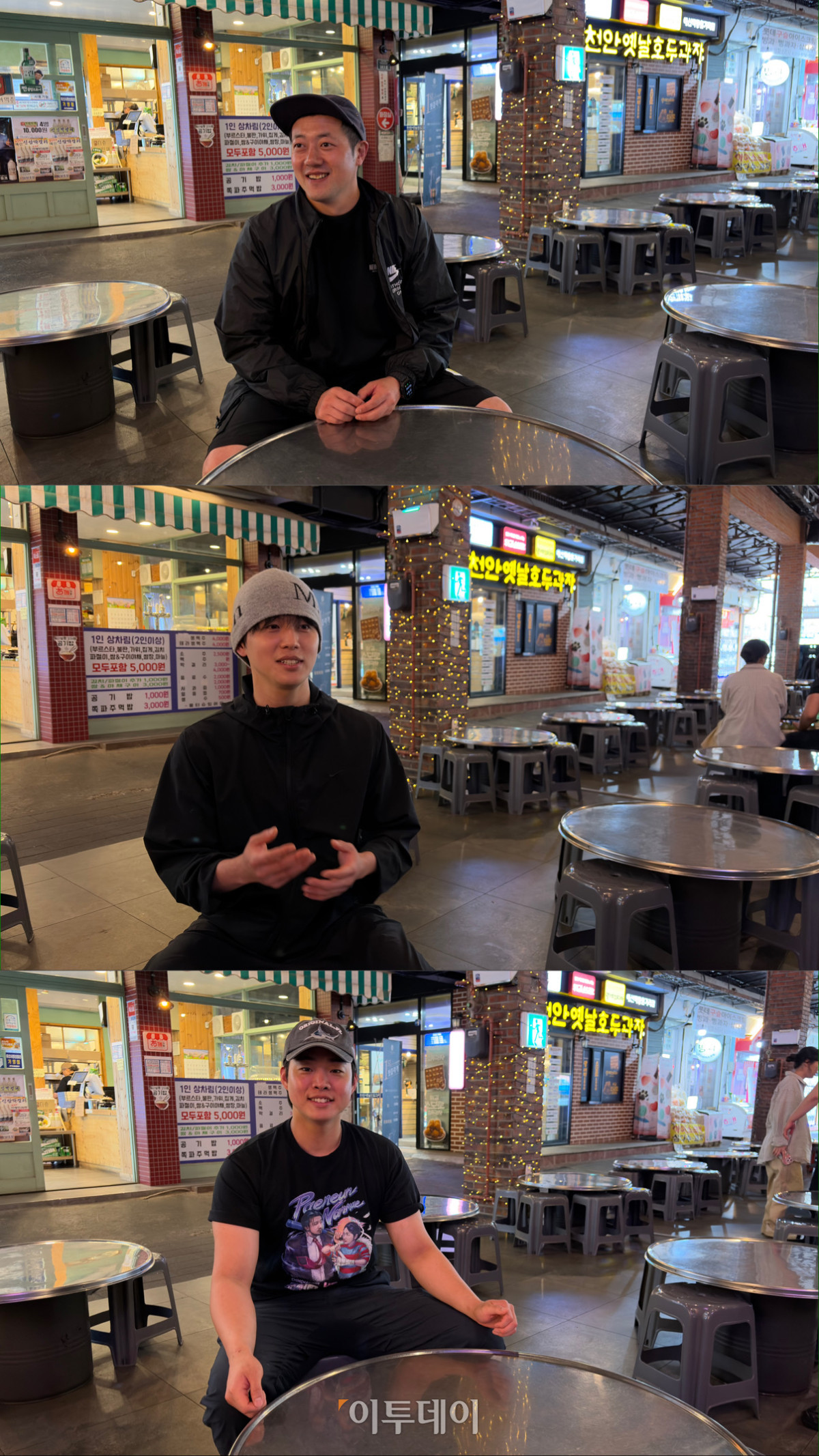 ▲예산시장의 청년 상인들, 맨 위쪽부터 신양 튀김 손우성(44) 사장, 신광 정육점 김국헌(30) 사장, 연돈 불카츠 양경민(29) 사장. (황민주 기자 minchu@)
