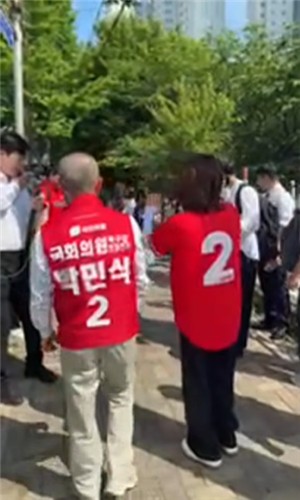 ▲국민의힘 김민전 의원이 박민식 후보 지원에 나선 유세 현장 장면. (사진제공=유튜브 캡처)