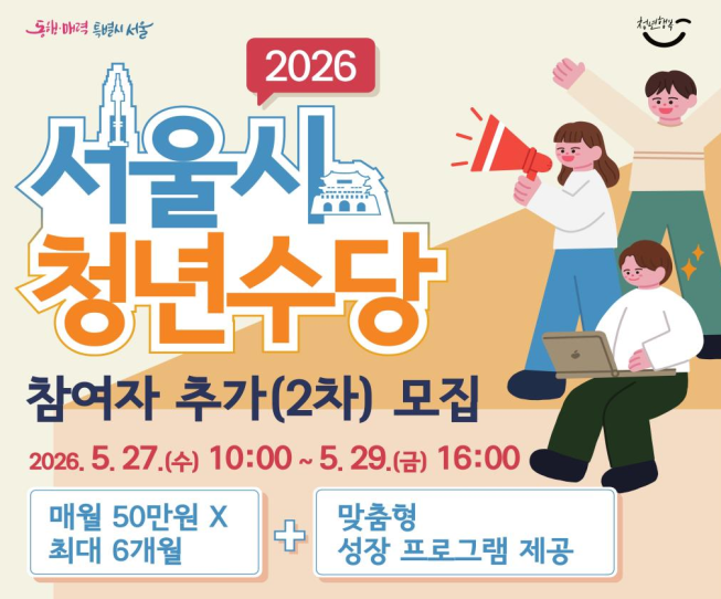 ▲서울시 청년수당 참여자 추가 모집 포스터. (자료제공=서울시)