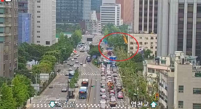 ▲서대문구 서소문 고가차도 철거 중 구조물 붕괴 사고 현장 (출처=서울시 교통정보 시스템 TOPIS 캡처)