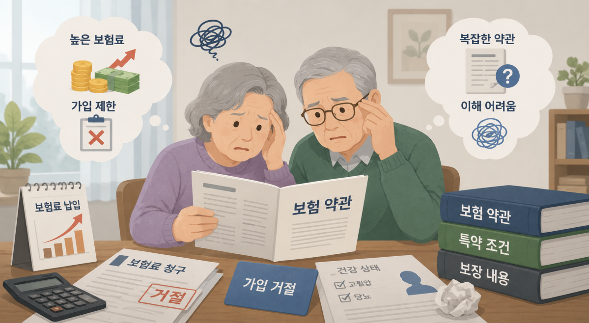▲보험 약관에 대해 어려워하는 고령층(이미지=AI 생성)
