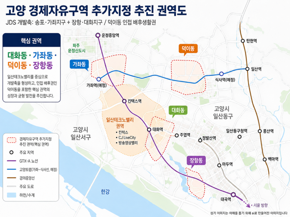 ▲고양 경제자유구역 추진 권역도 ((에이엠디 제공, ChatGPT 생성 이미지))