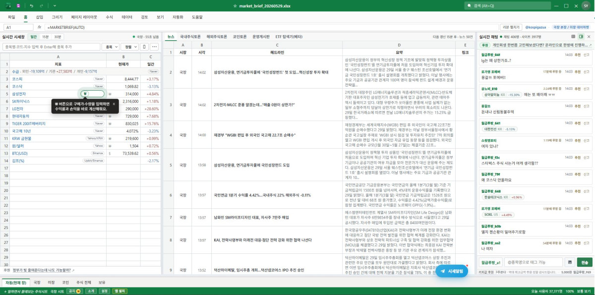 ▲증시와 가상자산 시세, 관련 뉴스 등을 확인할 수 있는 사이트 화면. (출처=엑셀코스피 홈페이지 캡처)