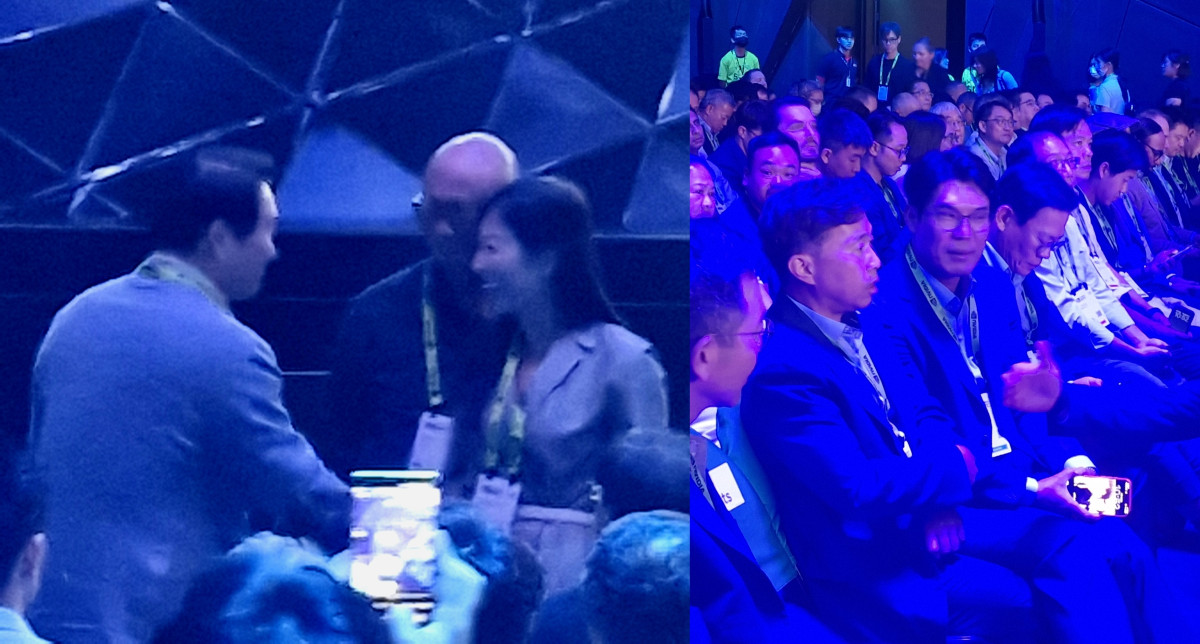 ▲GTC Taipei 2026서 젠슨 황 CEO의 기조연설을 참관 중인 (왼쪽)최태원 SK그룹 회장과 (오른쪽) 곽노정 sk하이닉스 사장. 타이베이(대만)=손희정 기자 sonhj1220@