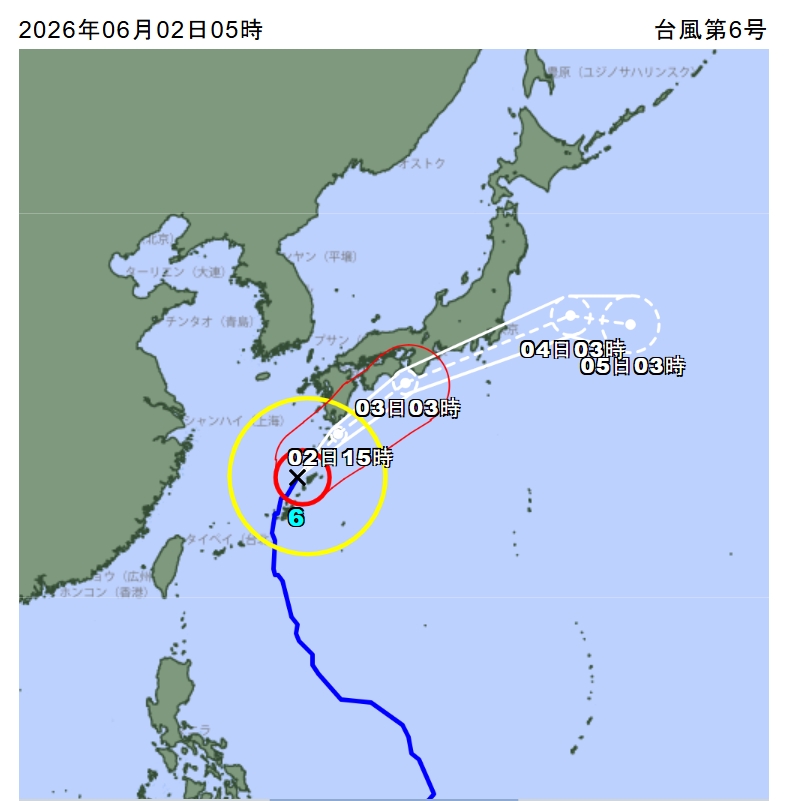 ▲제6호 태풍 ‘장미’ 예상 경로 (출처=일본 기상청 캡처)
