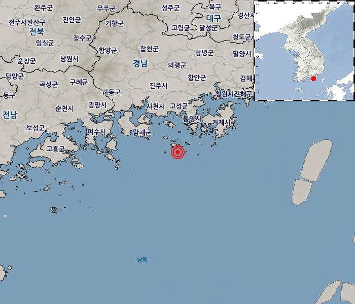 ▲[속보] 경남 통영 남남서쪽 해역서 규모 2.9 지진 (출처=날씨누리 캡처)