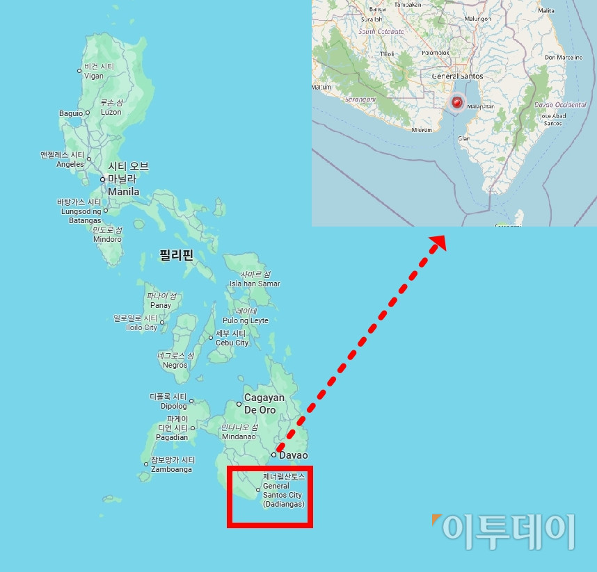 ▲8일 오전 필리핀 남부 민다나오섬 인근 해역에서 규모 7.8 강진이 발생, 최소 4명이 숨지고 200명 이상이 다쳤다고 AP통신이 보도했다. (그래픽=이투데이)
