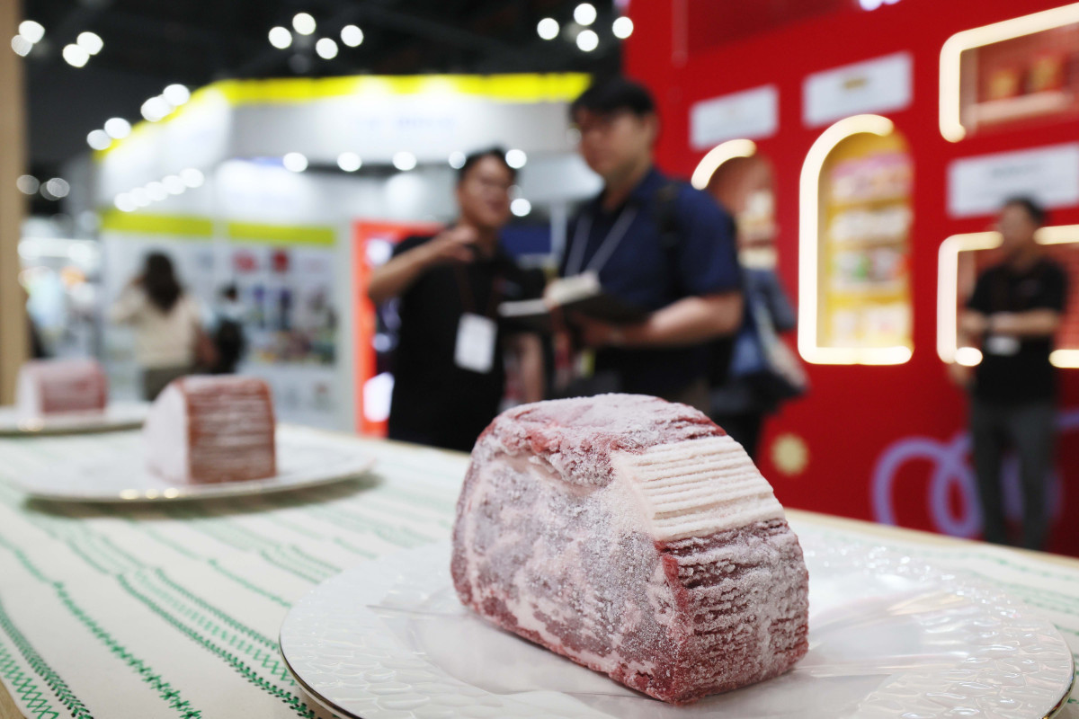 ▲9일 경기 고양시 킨텍스에서 열린 ‘2026 서울국제식품산업대전(서울푸드 2026)’ 농심태경 부스에 3D프린터로 만든 대체육이 전시돼 있다. 서울푸드 2026은 국내 최대 식품 전시회이자 아시아 대표 박람회로 올해는 전 세계 49개국 1800개 식품기업이 참여했다. 신태현 기자 holjjak@