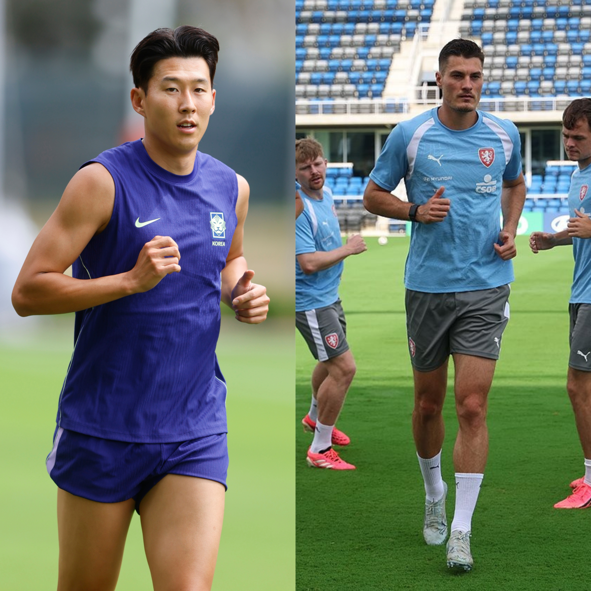 ▲한국 축구 국가대표팀 손흥민(LAFC)과 체코 축구 국가대표팀 파트리크 시크(바이어 04 레버쿠젠). (연합뉴스, EPA/연합뉴스)