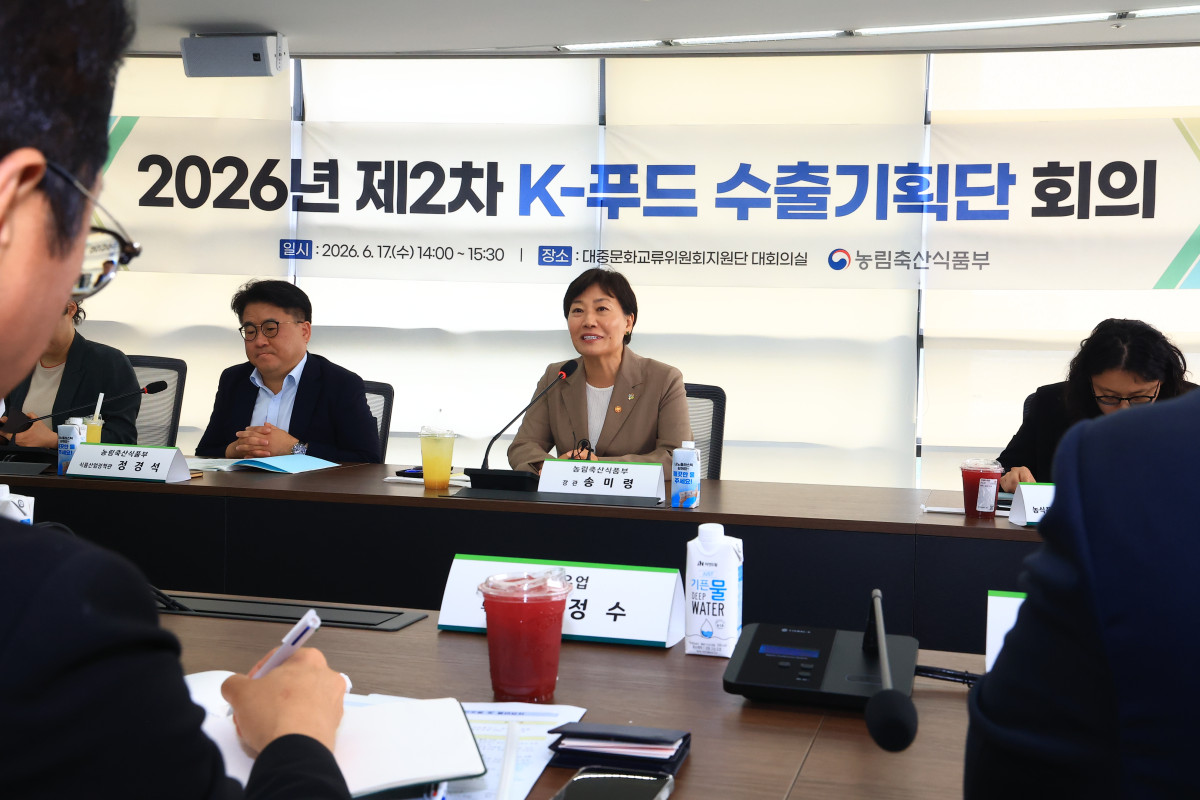 ▲송미령 농림축산식품부 장관이 17일 대중문화교류위원회지원단에서 '제2차 민·관 합동 K푸드 수출기획단 회의'를 열고 인사말을 하고 있다. (사진제공=농림축산식품부)