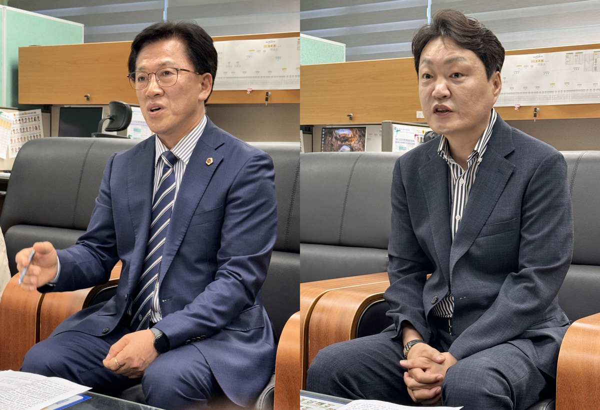 ▲도의장 출마 선언하는 이명연(왼쪽), 김대중 의원 (사진제공=연합뉴스)