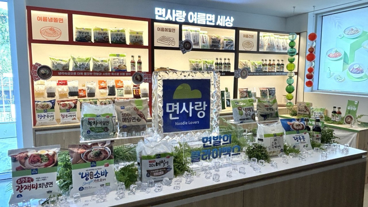 ▲18일 서울 종로구 인사동에서 열린 면사랑 기자간담회에 면사랑 여름면 주요 제품이 진열돼 있다. (사진=연희진 기자)