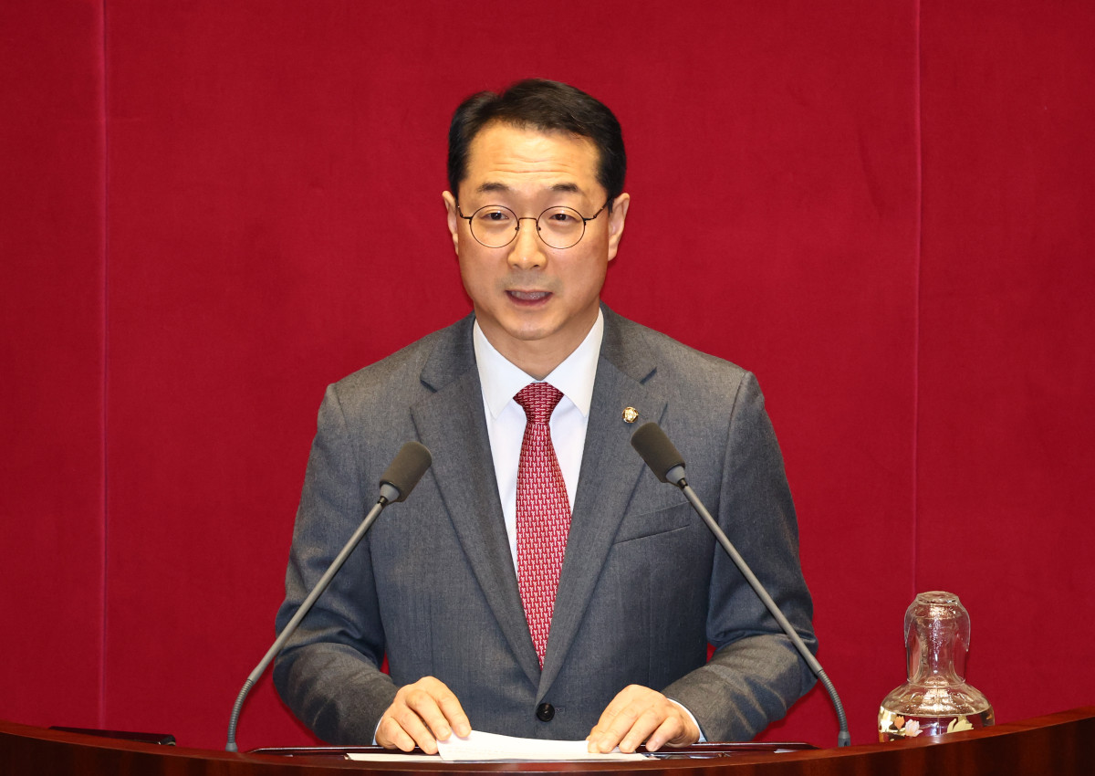 ▲김건 국회 외교통일위원회 국민의힘 간사가 올해 4월 28일 오후 서울 여의도 국회에서 열린 제434회국회(임시회) 제8차 본회의에서 통일부장관(정동영) 해임건의안 관련 5분 자유발언을 하고 있다. 사진=뉴시스