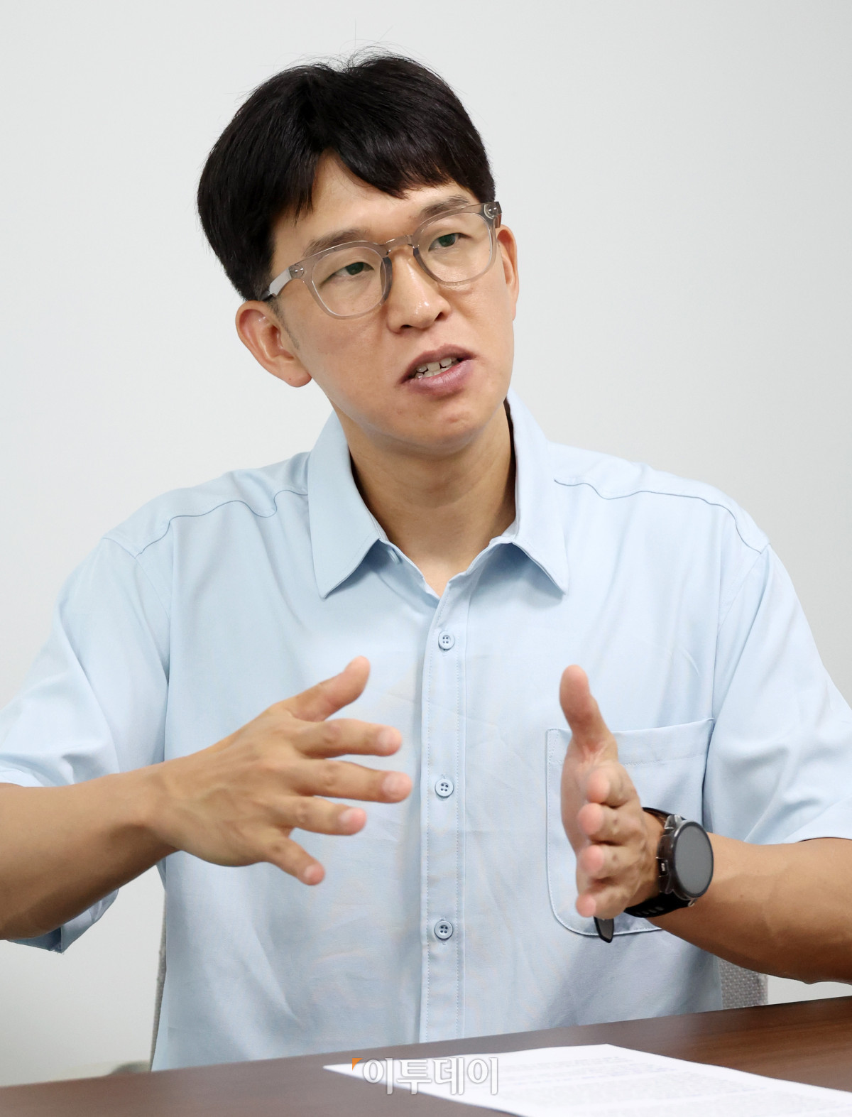 ▲전동혁 큐로셀 생산기술센터장(상무)이 최근 대전 유성구 본사에서 이투데이와 인터뷰를 하고 있다. 고이란 기자 photoeran@