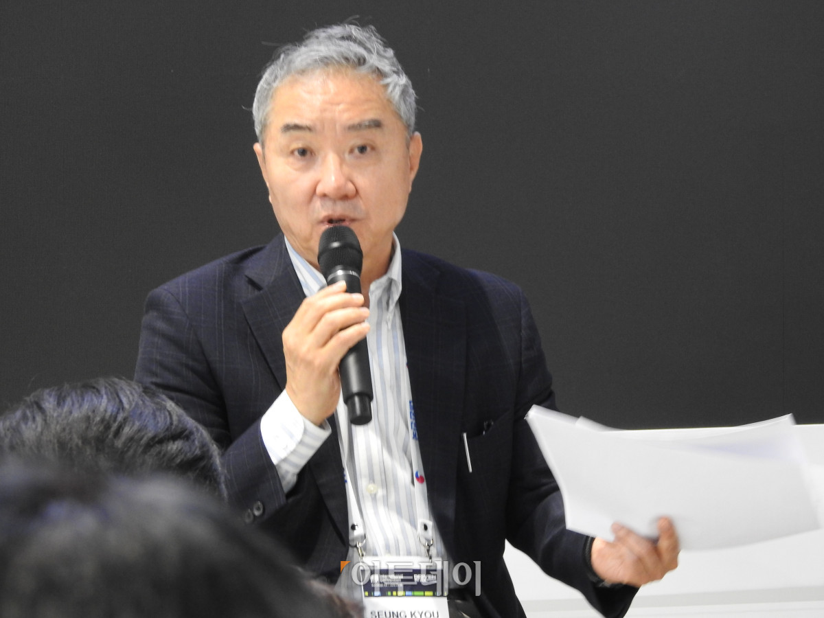 ▲이승규 한국바이오협회 부회장이 바이오USA 행사장에서 열린 기자간담회에서 발언하고 있다. (노상우 기자 nswreal@)