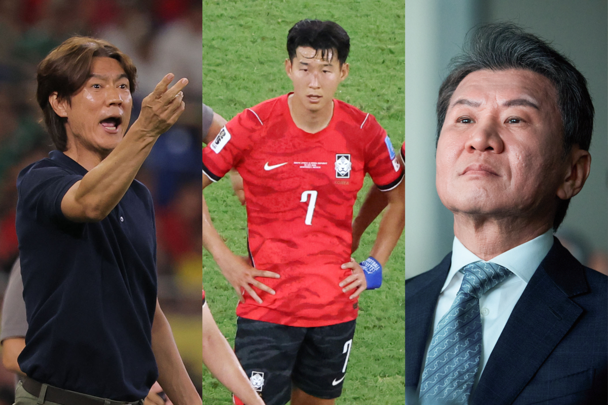 ▲홍명보 감독, 손흥민(LAFC), 정몽규 대한축구협회 회장. (연합뉴스)