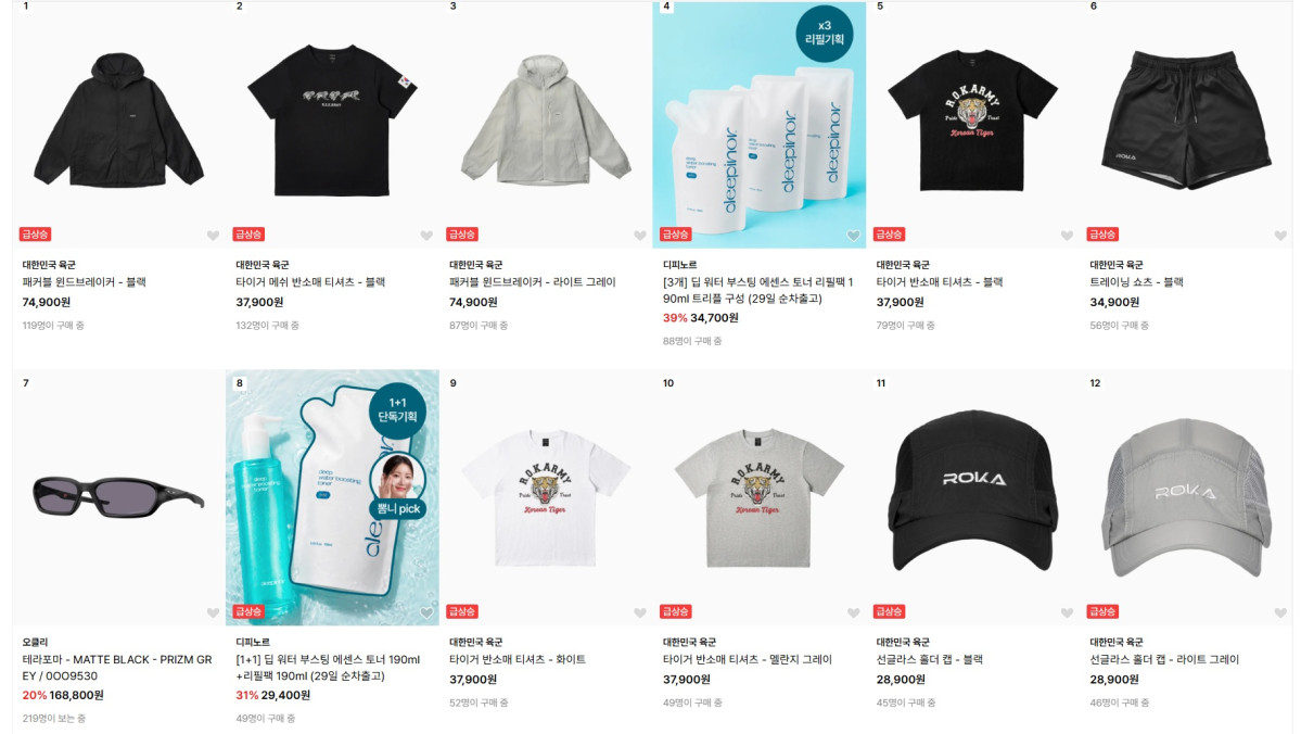 ▲25일 무신사 실시간 랭킹에서 상위권을 차지한 ROKA 에디션 상품 (사진제공=무신사)