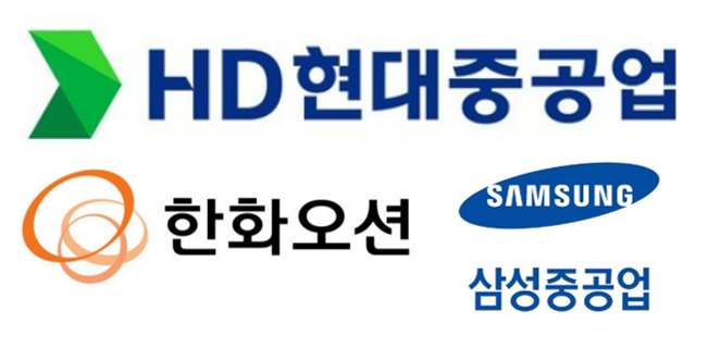 ▲(위에서 시계 방향으로) HD현대중공업, 삼성중공업, 한화오션 로고. (사진제공=각 사)