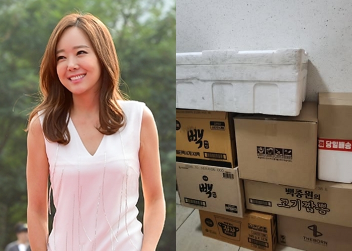 ▲배우 소유진과 배그부부 남편이 받았다며 공개한 택배상자들. (출처=이투데이DB, 배그부부 남편 SNS 갈무리)