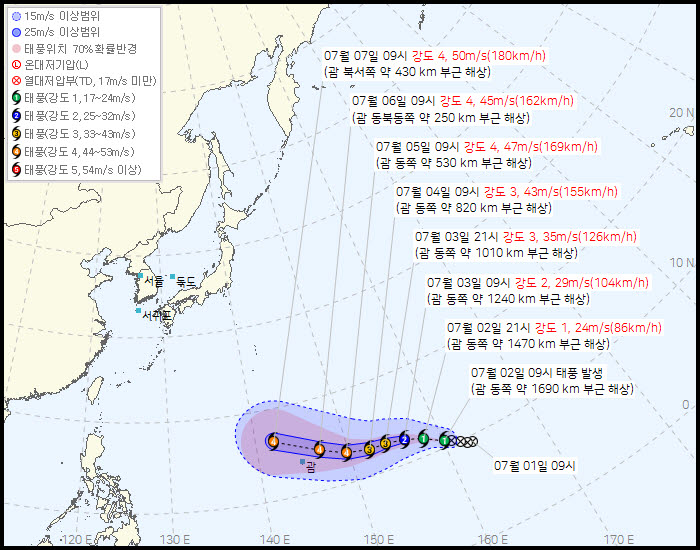 ▲제9호 태풍 '바비' 예상 경로. (사진제공=기상청)