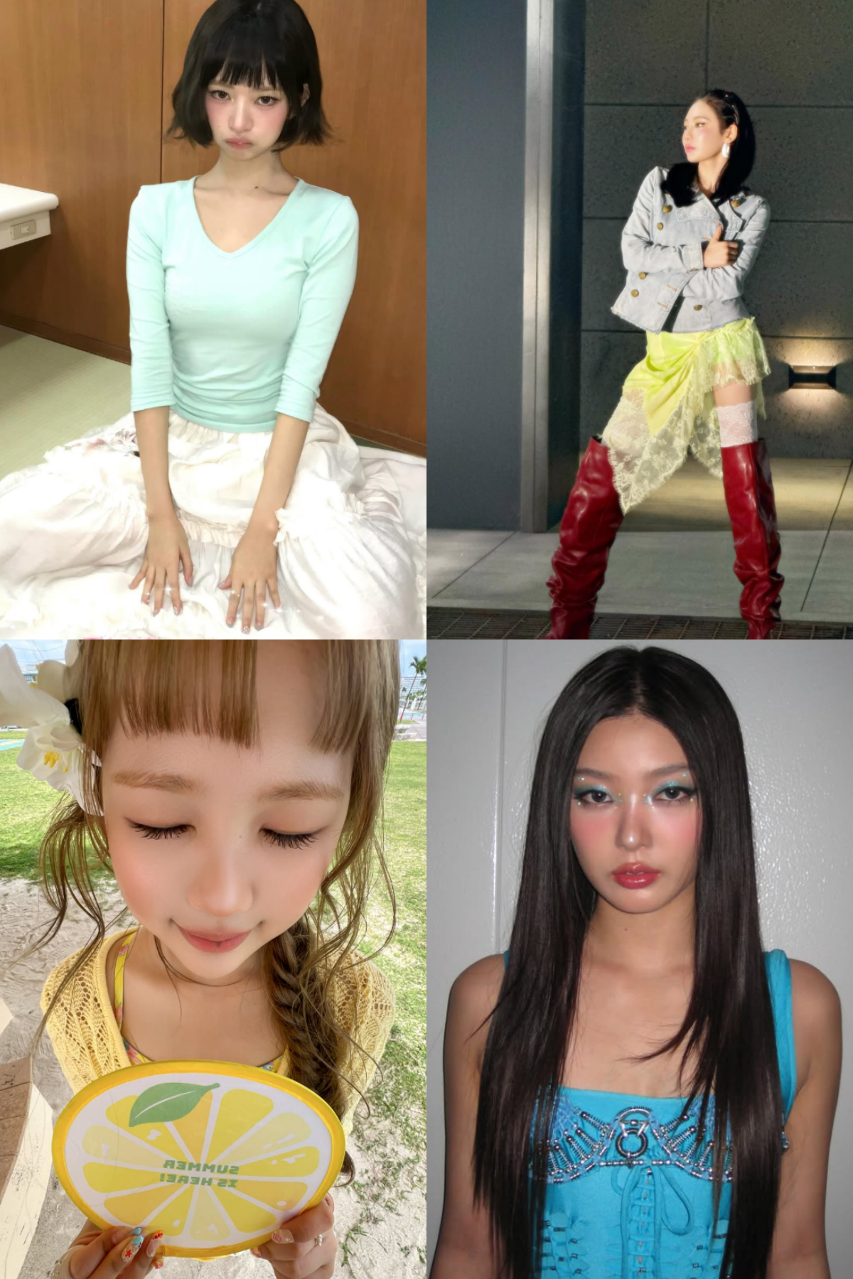 ▲아이브 레이(왼쪽 위부터 시계 방향으로), 에스파 닝닝, 캣츠아이 윤채, 하츠투하츠 예온. (출처=레이, 닝닝, 윤채, 하츠투하츠 공식 인스타그램 캡처)