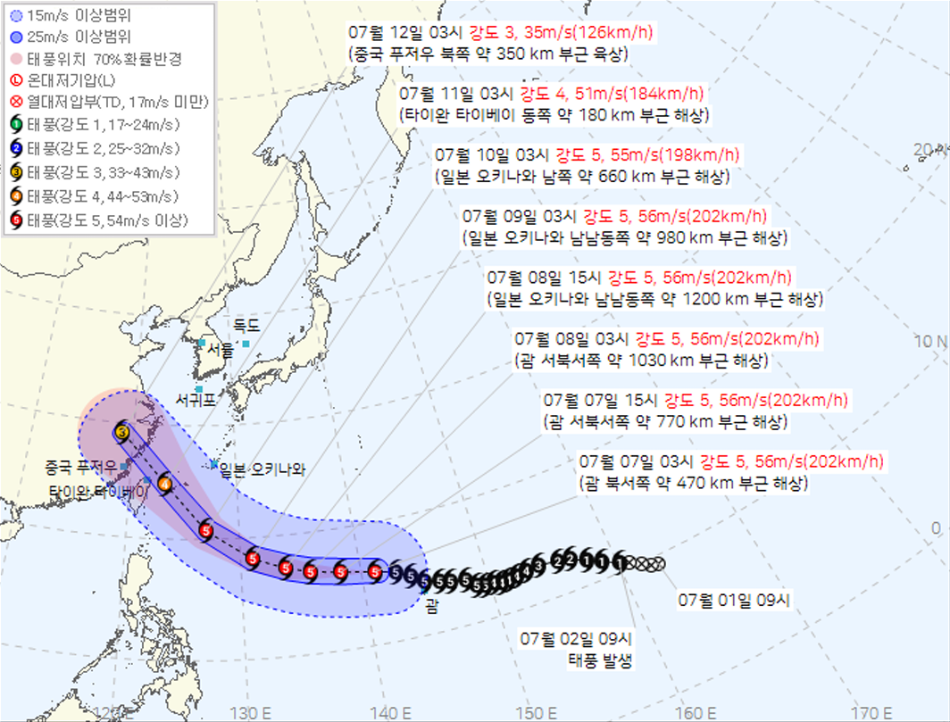 ▲제9호 태풍 바비 예상경로. (출처=기상청)