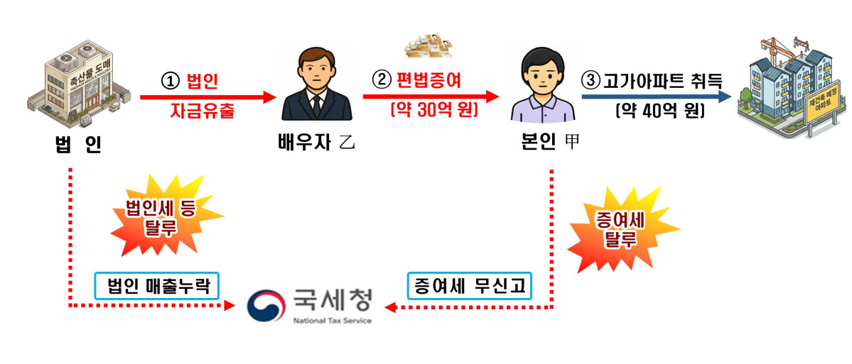 ▲매출 누락한 법인자금을 유출해 배우자의 고가아파트 취득자금으로 사용 (자료제공=국세청)