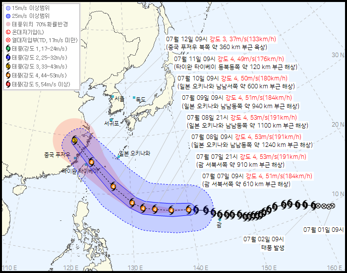 ▲제9호 태풍 바비 예상경로. (출처=기상청 날씨누리)