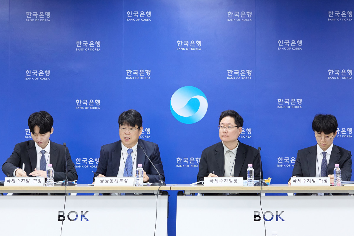 ▲유성욱 한국은행 금융통계부장이 8일 오전 서울 중구 한국은행에서 열린 2026년 5월 국제수지(잠정) 설명회에서 발언하고 있다. (사진제공=한국은행)